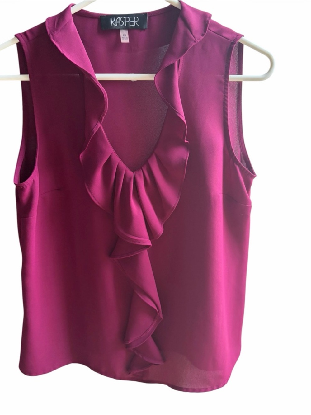 Kasper Ruffled V-Neck Sleeveless Blouse in Magenta
